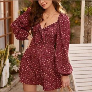 SHEIN Ditsy Red Print Mini Dress